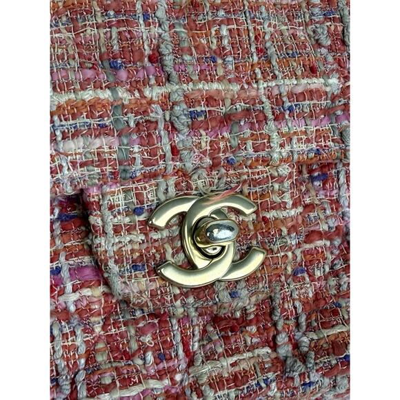 Chanel Classic Medium Multicolor Tweed Double Flap Shoulder Bag B-5 - Picture 12 of 16